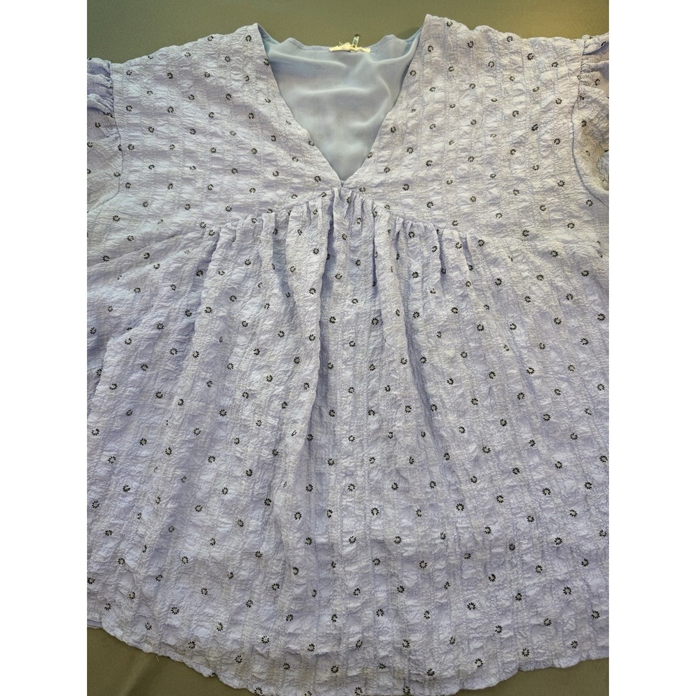 Entro Embroidered Boho Babydoll Blouse Blue Lined Floral Hippie Cottage Core 1X - Picture 3 of 10